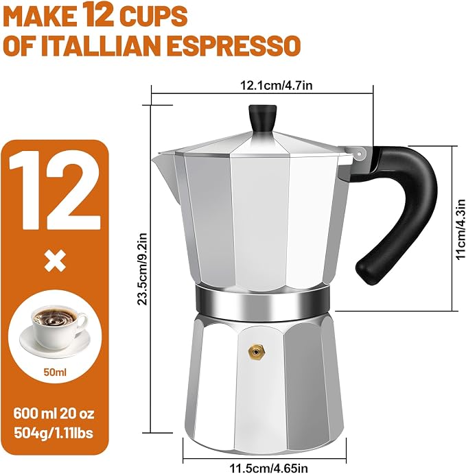 12 Cup Aluminum Espresso Stovetop Moka Pot Express Coffee Maker Percolator - Image 2