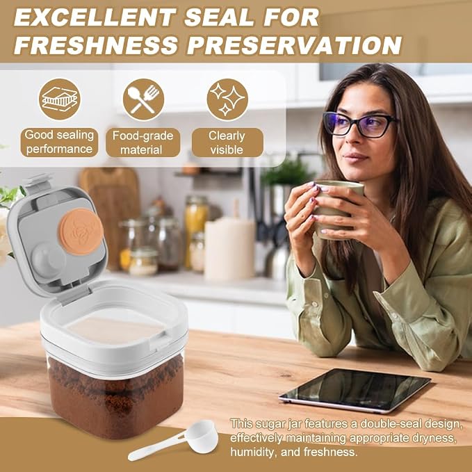 Brown Sugar Container with Spoon and Brown Sugar Keeper Disc, 800ml Brow-n - Image 6