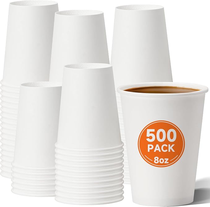 METAPRINT 500 Pack Coffee Cups 8 oz White Disposable Paper Cups, Hot Beverage by METAPRINT