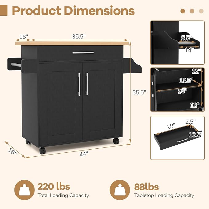 LOKO Kitchen Island Cart with Wheels, Rolling Kitchen Storage Cabinet with - Image 5
