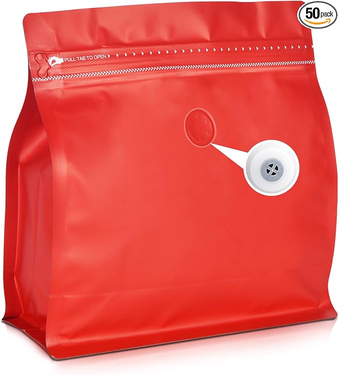 50 Count 8oz Coffee Bags with Valve, 1/2 lb Vented Coffee Beans Packaging Bags by ODDIER