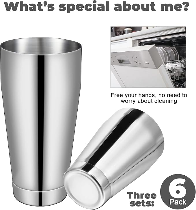 Sabary 6 Pcs Cocktail Shakers Professional Bar Shaker Boston Set Stainless - Image 4