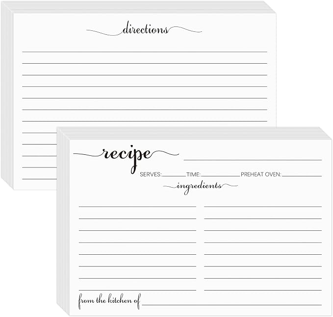 Recipe Cards 4x6 White, 100 Pack Double Sided Cooking Cards by MOKTREGD