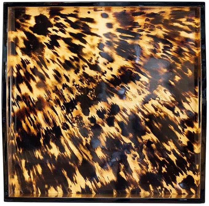 Caspari Tortoiseshell Lacquer Square Tray – 14” x 14” Decorative Serving Tray - Image 2