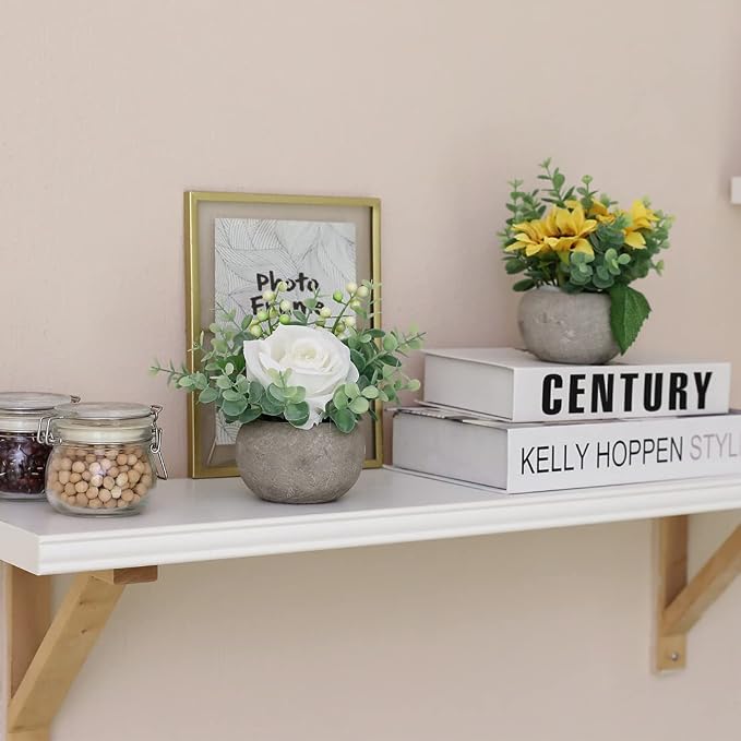 Small Artificial White Rose Potted Plant, Mini Faux Floral Arrangement - Image 8