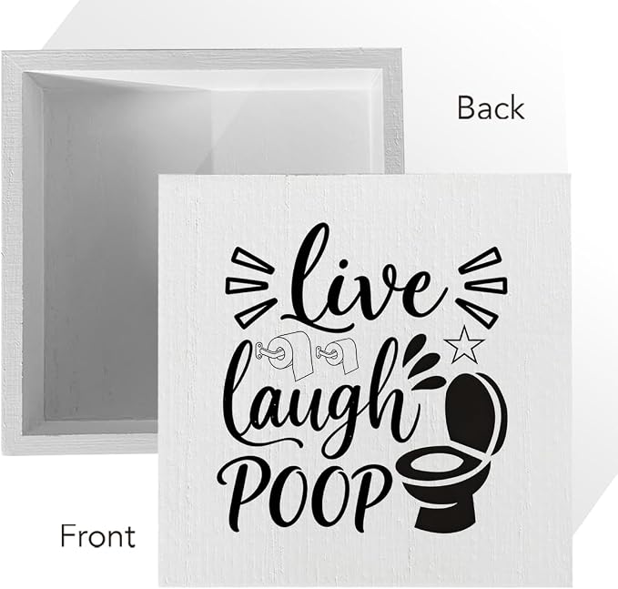 Funny Rustic Bathroom Decor Wooden Box Sign 5x5 Inch - Image 3
