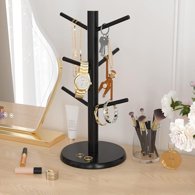 Wisuce Black Coffee Mug Tree, Updated Thick Bamboo Mug Holder Base, Coffee Cup - Image 4