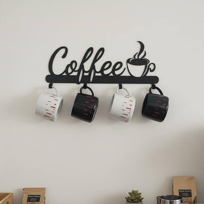 Black Metal Wall Mounted Coffee Mug Holder, by Aimto