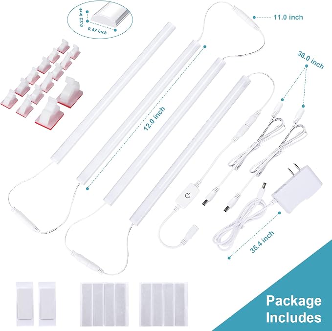 JUSJUBR Under Cabinet Lights Plug-in, 4 Pack x 12inch LED Under Cabinet Lighting - Image 7