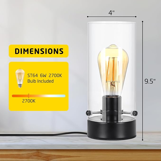 Table Lamp for Bedroom, Modern Glass Lamp Bedside Table Lamps for Night Stands - Image 2
