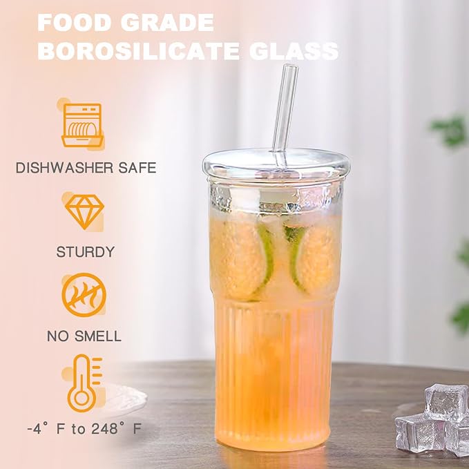 JunVpic Glass Cups with Lids and Straws, 20 OZ Multi Iced Coffee Glasses - Image 2