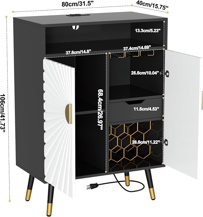 EOYUTLLY Wine Bar Cabinet with Power Outlet & LED Light, Coffee Bar Cabinet - Image 2