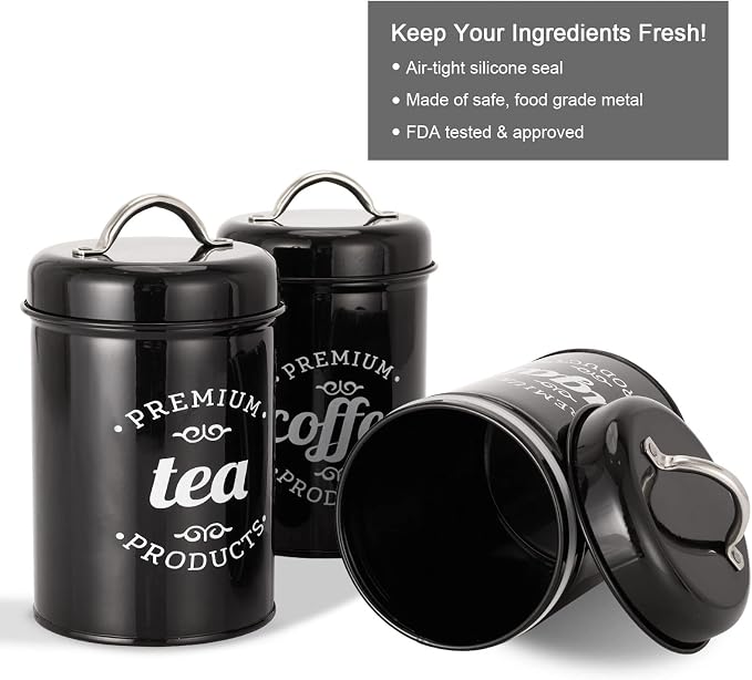 3 Piece Food Jars Canisters Sets, Airtight Coffee Container, Tea Organizer - Image 3