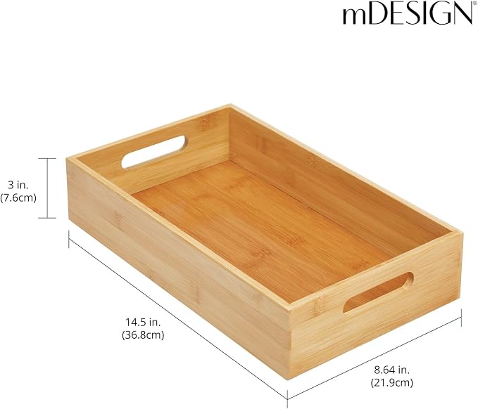 mDesign Kitchen Storage Box – Open-Top Bamboo Storage Tray - Image 4