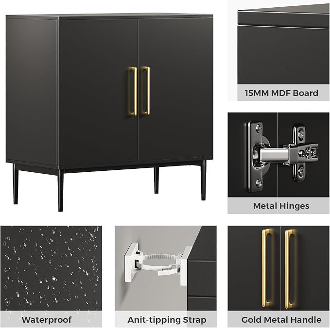 Black Storage Cabinet with Doors, Modern Accent Cabinet, Free Standing Cabinet - Image 3