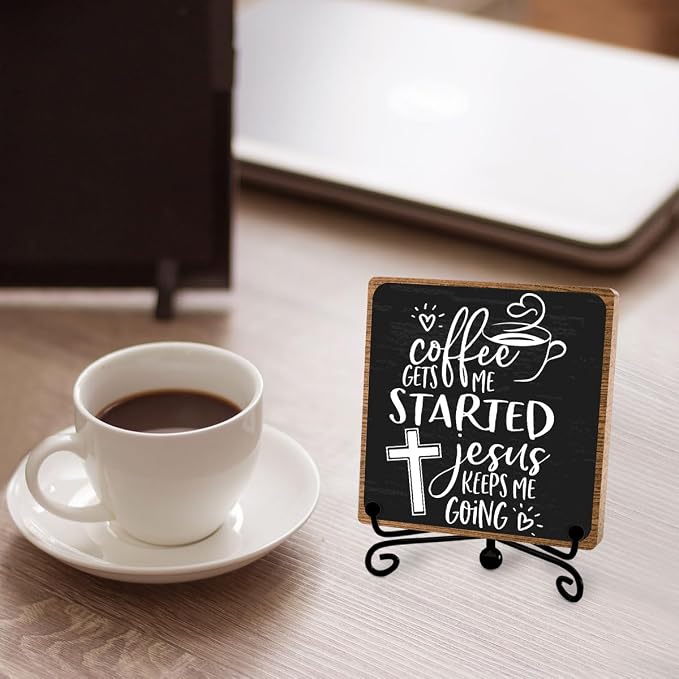 Coffee Lover Gifts for Women Men, Christian Coffee Decor, Bar Desk Sign - Image 4