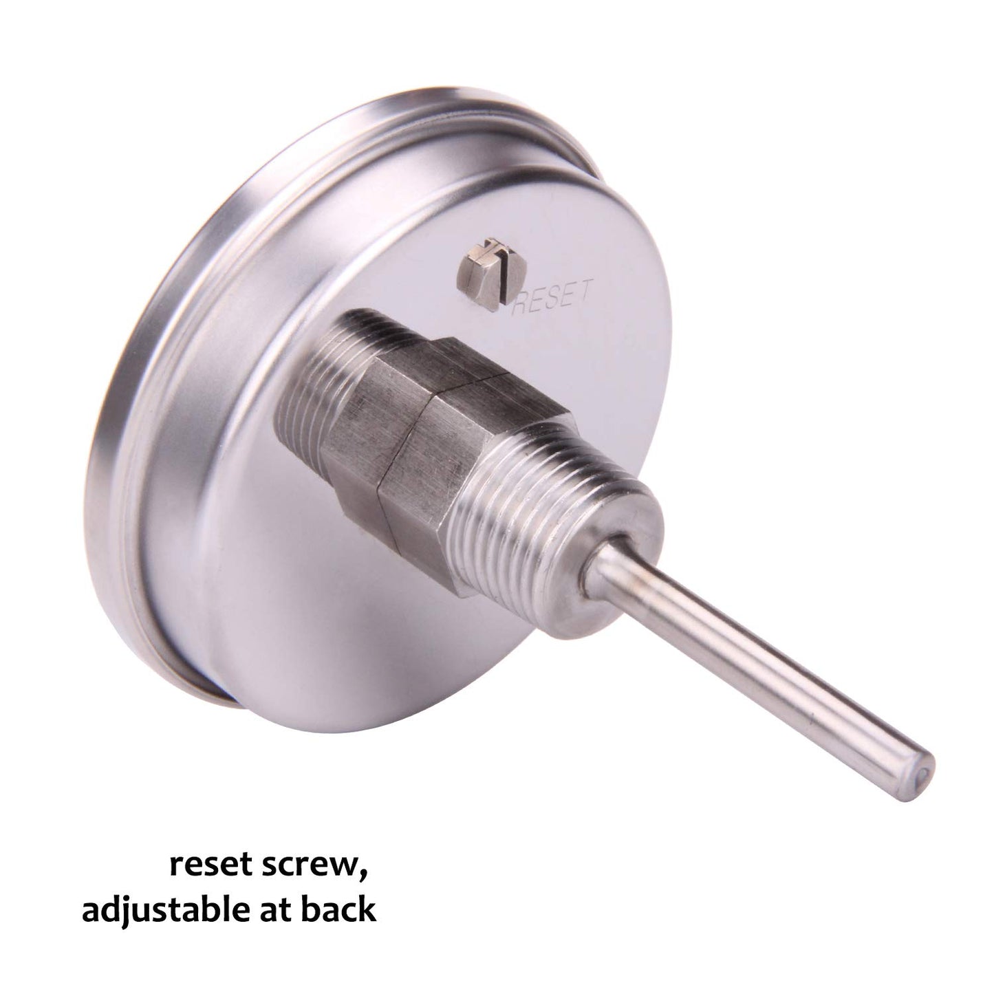 MEASUREMAN Fully Stainless Steel Pot, Kettle, Brewing Bimetal Thermometer, 3" Dial, 2-1/2" Stem, 0-250 deg F/-20-120 deg C, -1% Accuracy, Adjustable, 1/2" NPT Back Mount