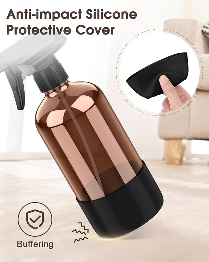 Bontip Glass Spray Bottle with Silicone Sleeve Protection, Amber Glass Spray - Image 4