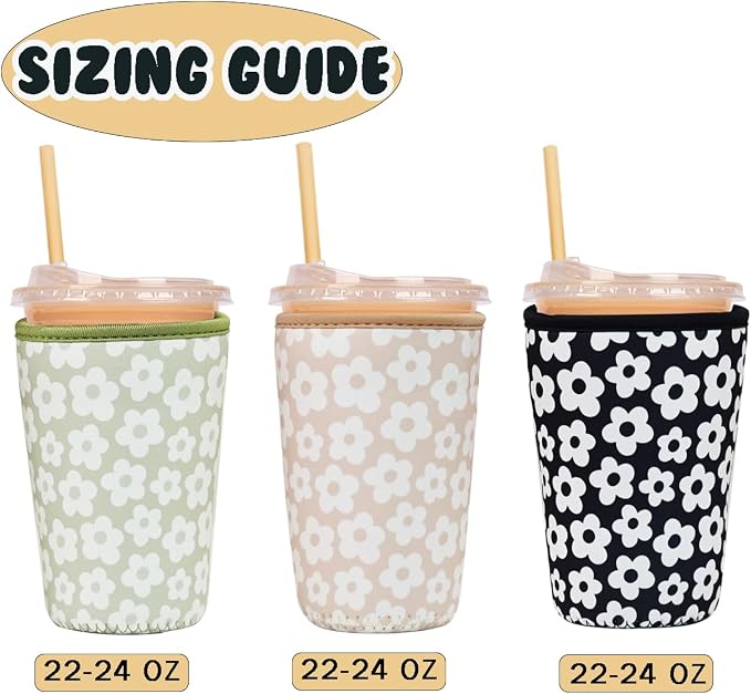 Haevola 3 Pieces Reusable Insulated Neoprene Iced Coffee Cup Sleeve, Durable - Image 5