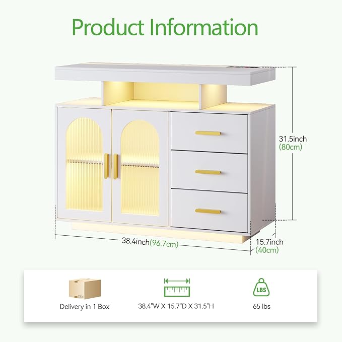 WOOVIVS LED Sideboard Buffet Cabinet - Image 2