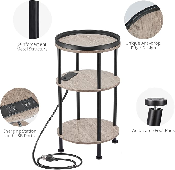 Small Round Side Table with Charging Station - Image 8