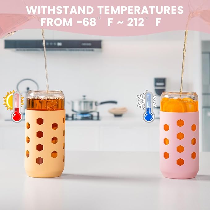 Mrsdry 20 oz Glass Cups With Lids and Straws, Cute Drinking Glasses Set - Image 6
