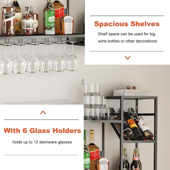 KaKaBB Wall Mounted Wine Rack, Holds 30 Bottles & 6–12 Glasses, Floating Shelves - Image 4