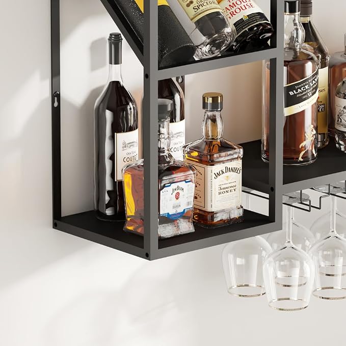 KaKaBB Wall Mounted Wine Rack, Holds 30 Bottles & 6–12 Glasses, Floating Shelves - Image 8
