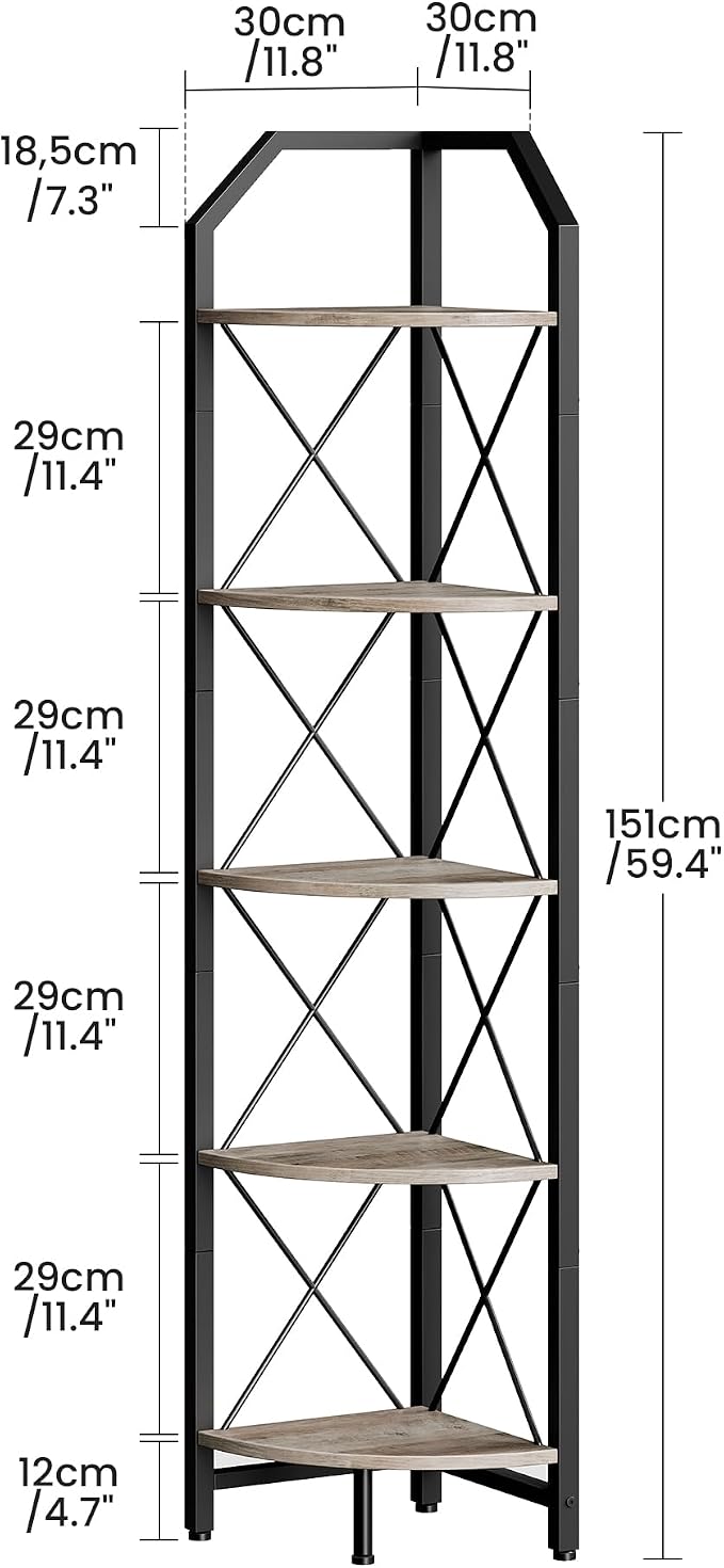 CHOEZON 5-Tier Corner Shelf, Industrial Corner Bookshelf, 59.4" Corner Storage - Image 2