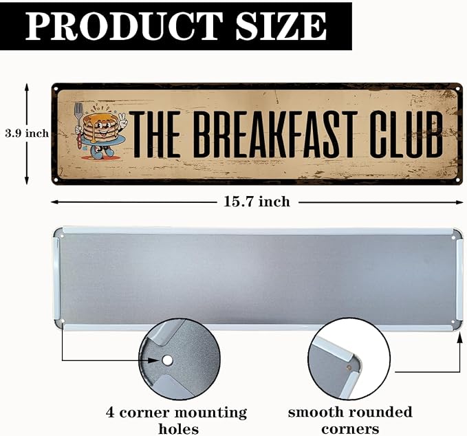 The Breakfast Club Sign, Funny Kitchen Decor, Rusty Metal Tin Signs 15.8x4 - Image 2