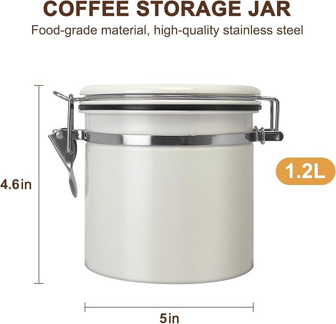 1.2L Airtight Vacuum Coffee Canister, Stainless Steel Storage Container - Image 2