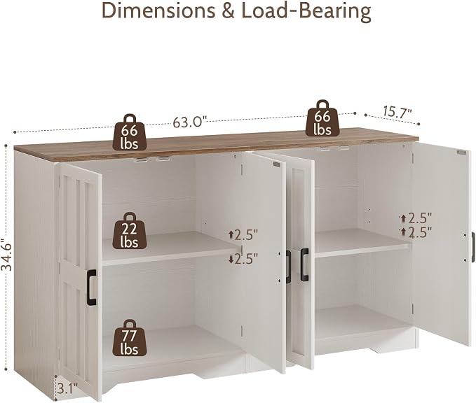Sideboard Buffet Cabinet, Modern Farmhouse Kitchen Storage Cabinet, Living Room - Image 2