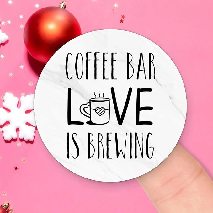 100pcs Vinyl Peel and Stick Circle Decals, Coffee Bar Love is Brewing Labels - Image 2