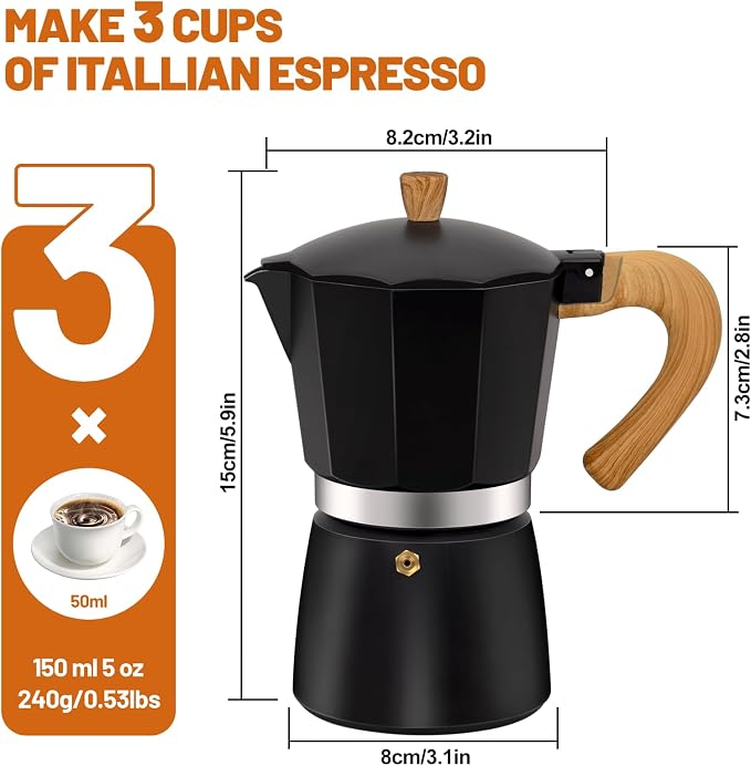 3 Cup Aluminum Espresso Stovetop Moka Pot Express Coffee Maker Percolator - Image 2