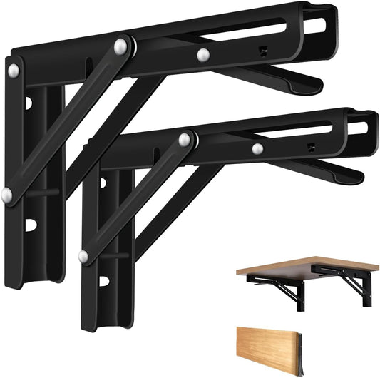 Folding Shelf Brackets Heavy Duty Stainless Steel – Wall Mounted Collapsible Table Bracket for DIY Workbench, RV Countertop, Kitchen Folding Desk 2 Pack