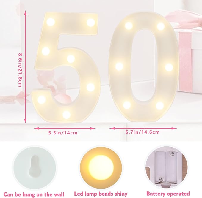 50 LED Marquee Number Light Up Sign, 50th Birthday Table Decorations - Image 2