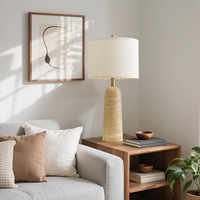 BOBOMOMO Modern Table Lamp Set of 2, Warm Beige Resin Lamp - Image 5