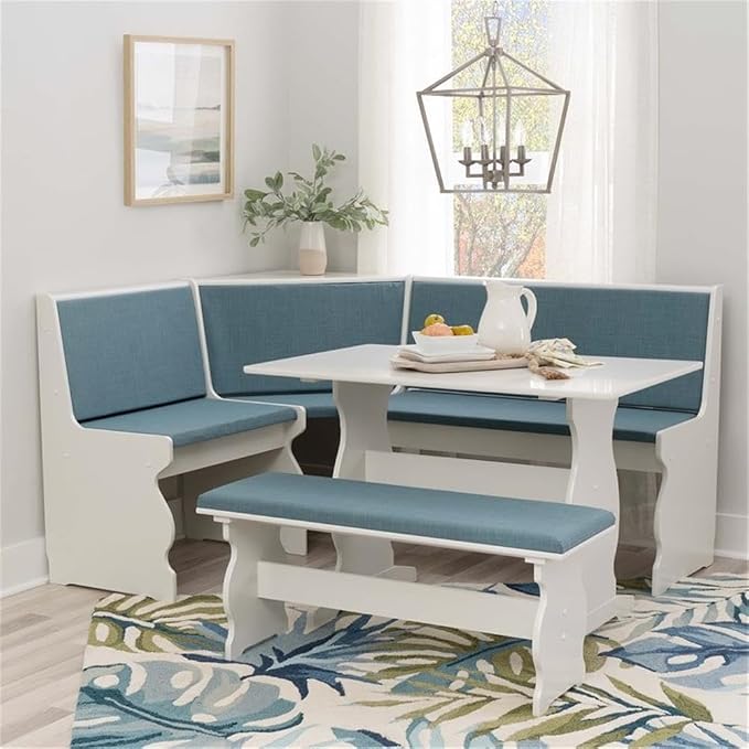 Pemberly Row Corner Nook Dining Set, Capri Blue 100% Polyester Upholstered Seats - Image 5