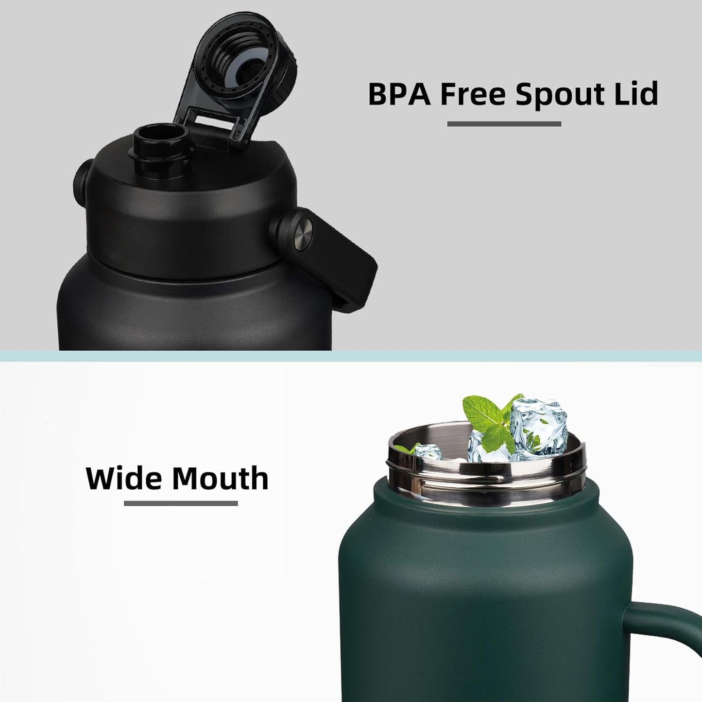 BJPKPK 87oz Insulated Water Bottle with Handle, Large Dishwasher Safe 2/3 Gallon Water Bottle, BPA Free Water Jug, Wide Mouth Metal Water Bottle with Anti-slip Bottom, Keep Cold & Hot,Blue & Black