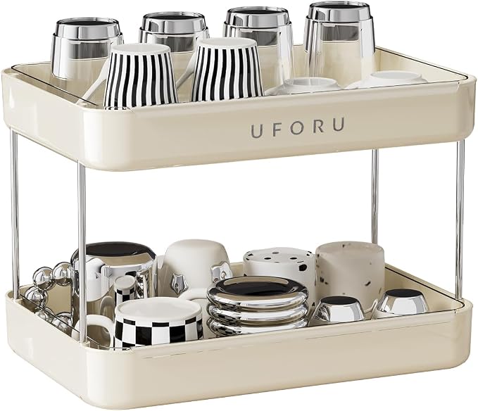 UFORU Countertop Coffee Station Organizer, 2 Tier Wine Glass Holder, Mug Shelf by UFORU