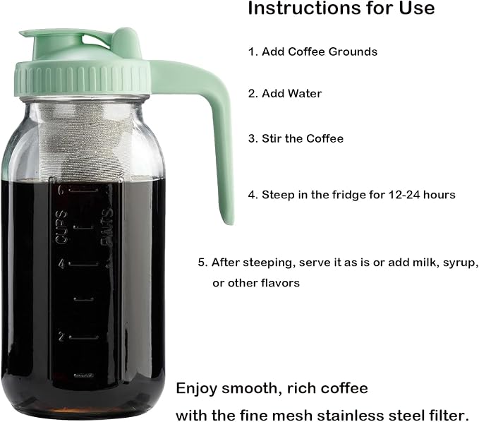 Fermus Cold Brew Coffee Filter for 64oz / 2Quart Wide Mouth Mason Jar Infuser - Image 2
