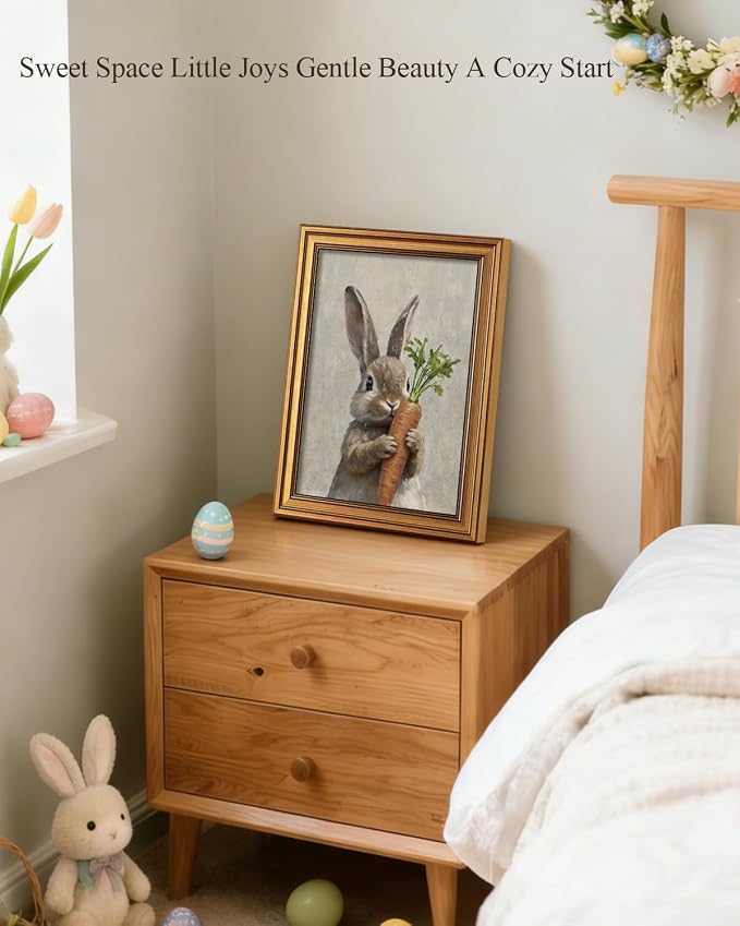 ARPEOTCY Gold Framed Canvas Wall Art, 12x16 Inch, Easter Bunny Rabbit Holding - Image 3