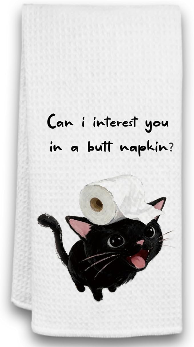 Funny Black Cat Hand Towel, Cute Black Cat Bathroom Towel by Unknown