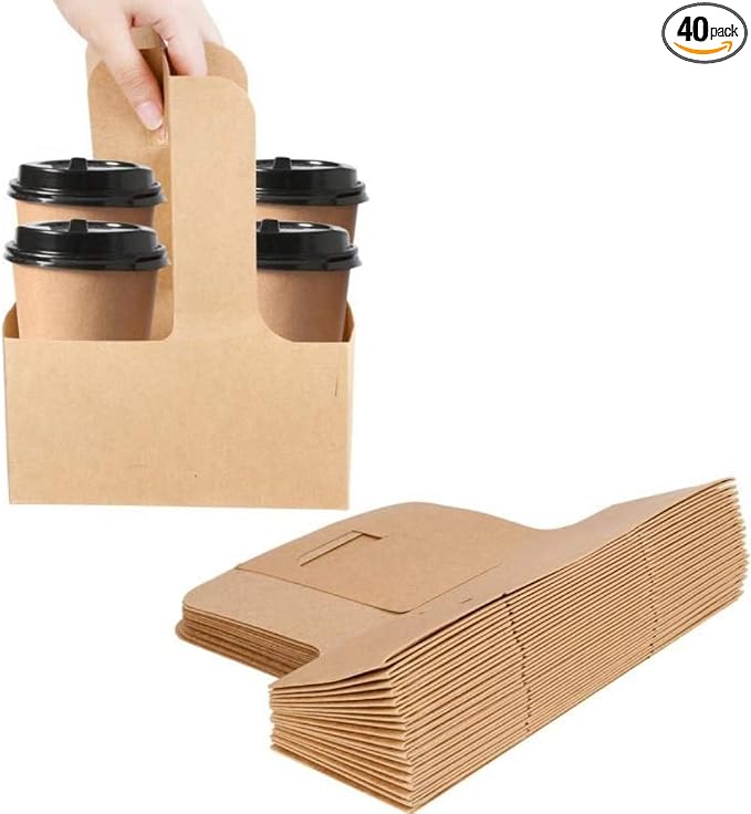 Kaderron Drink Carrier with Handles, Cardboard 2 or 4 Cup Holders, 40 Pack | by Kaderron