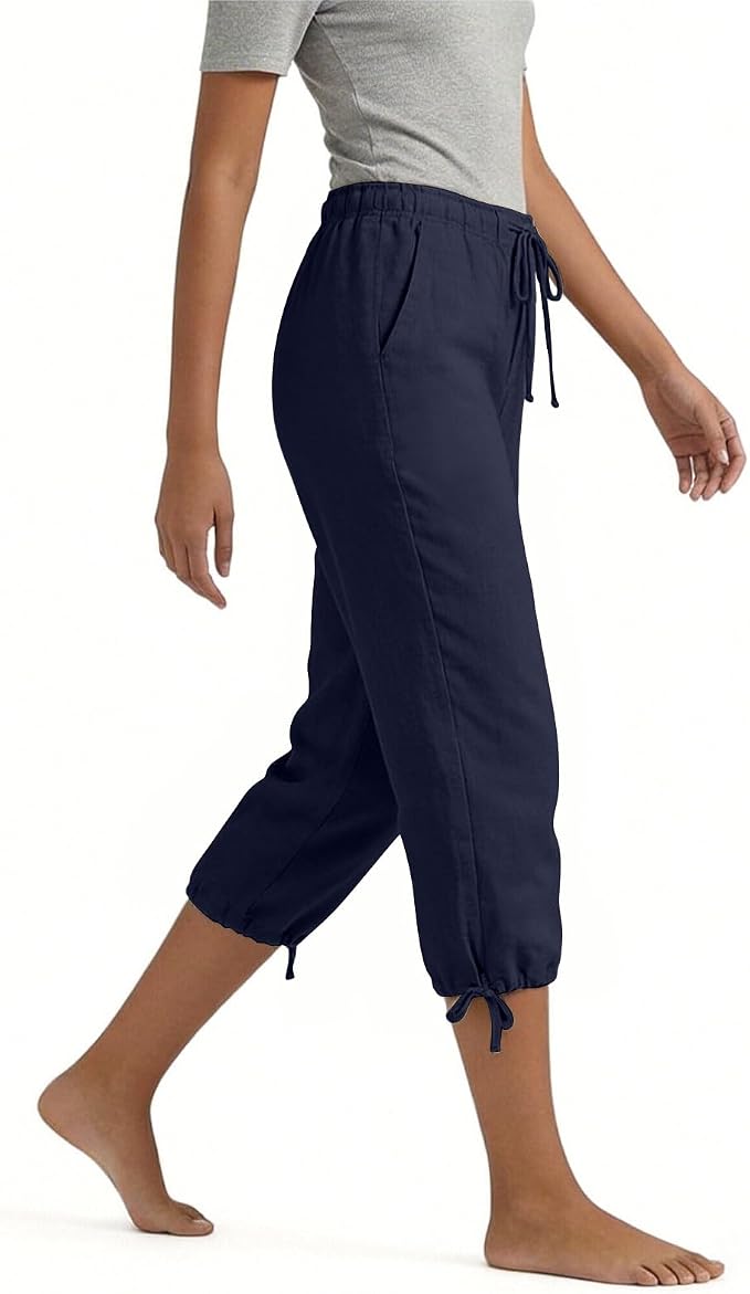 Linen Capri Pants for Women Drawstring Elastic Wide Leg Trouser 2026 Summer - Image 4