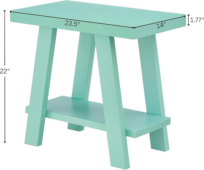 Teal End Table with Bottom Storage Shelf, 23.5 Inch Wide Contemporary Side - Image 2