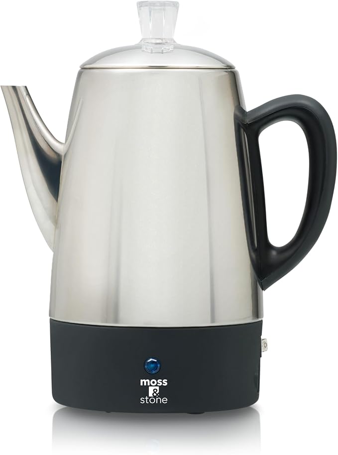 Moss & Stone Percolator Coffee Pot Electric 10 Cup, Stainless Steel Coffee by Mossstone