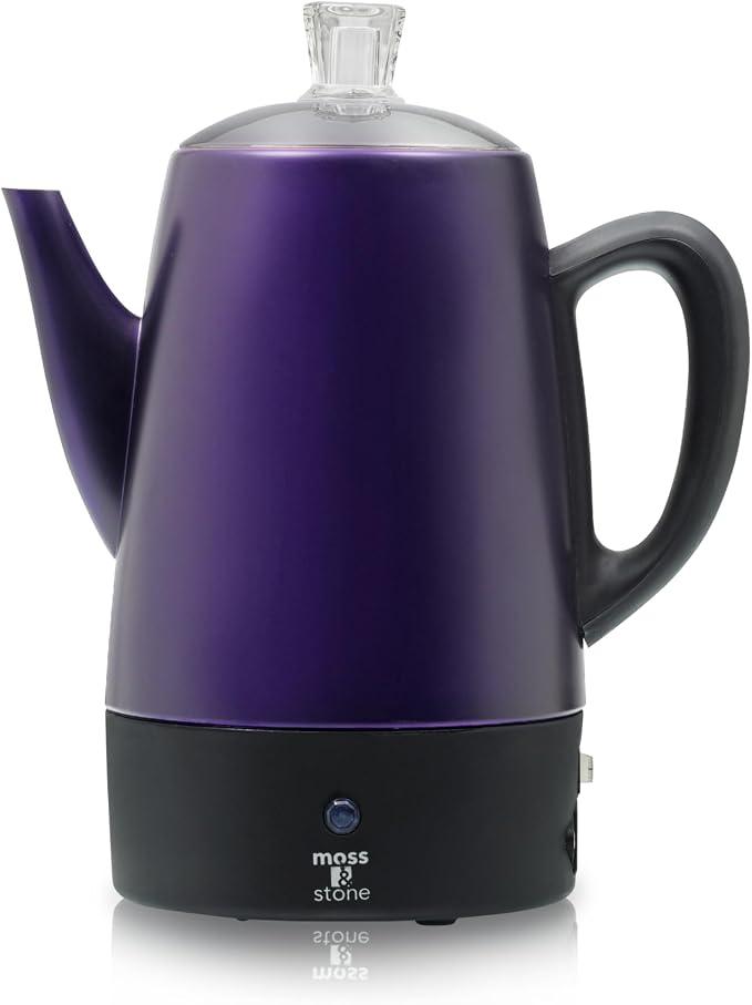Moss & Stone 10 Cup Purpale Percolator Coffee Pot Electric, Stainless Steel by Mossstone