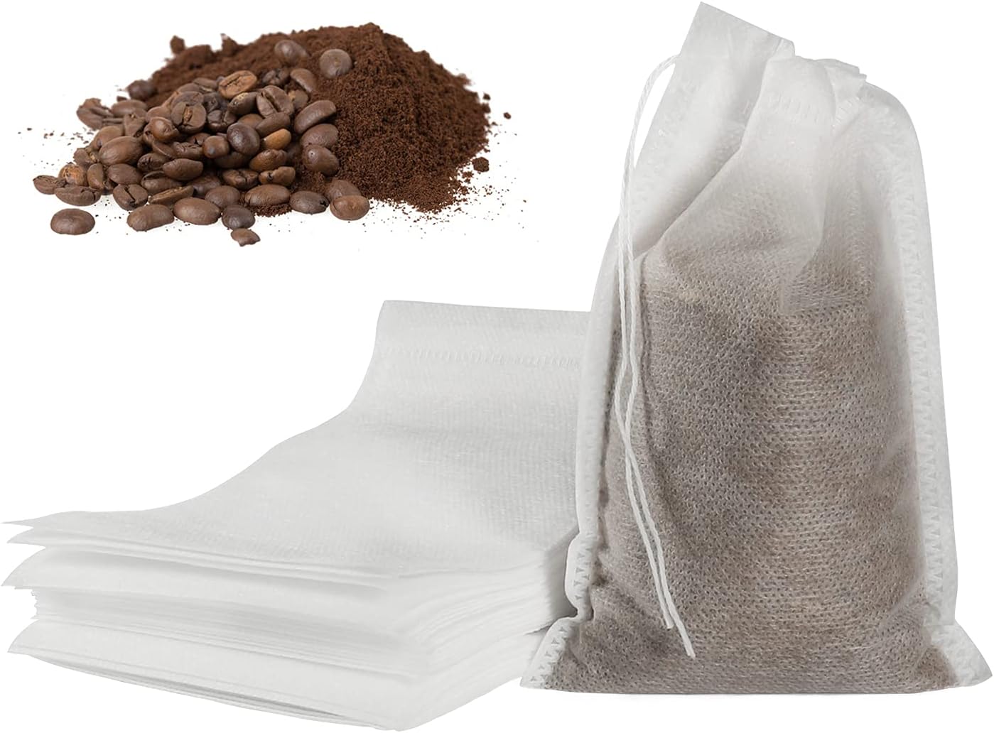 50pcs No Mess Cold Brew Bags, 4x6 inch Disposable Coffee Filter Bag Fine Mesh Brewing Drawstring Pouches for Iced Coffee Hot Tea Herb Spice