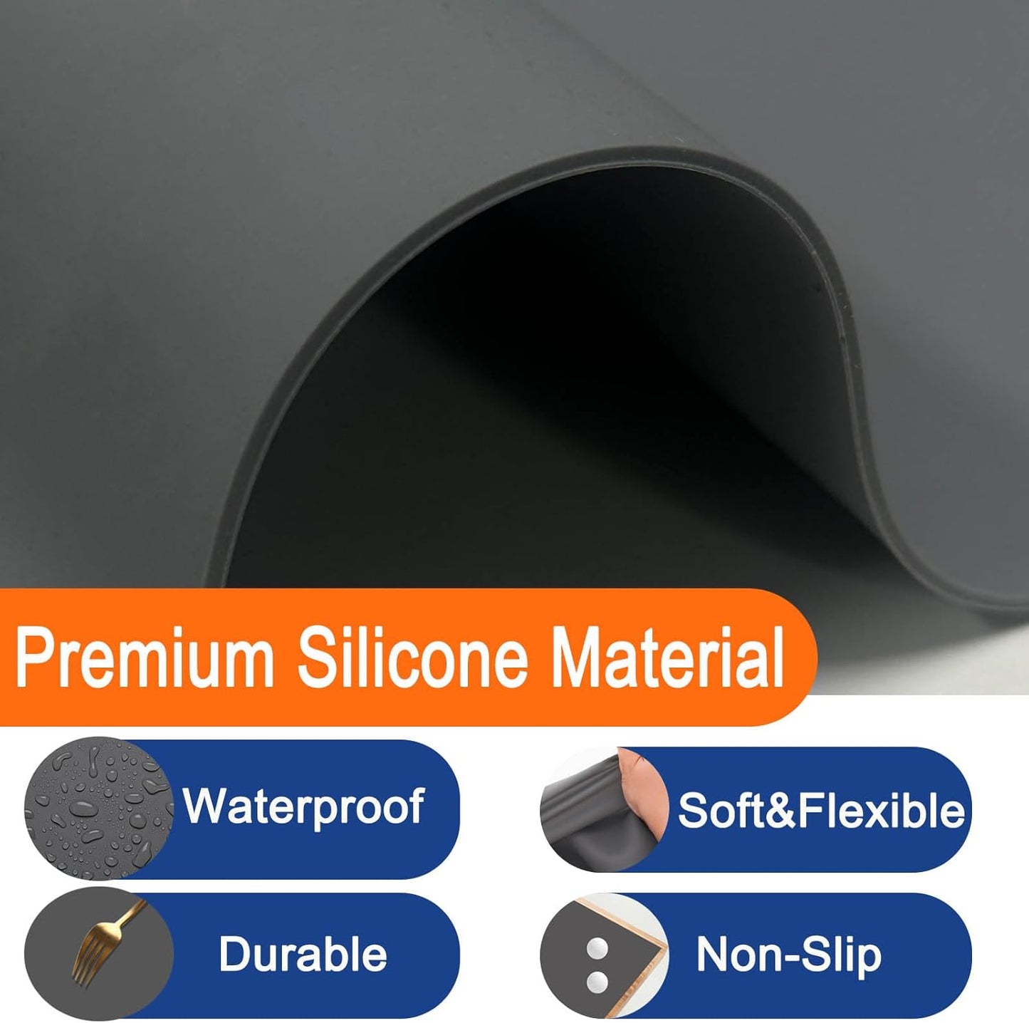 120" x24''(305cmx60cm) Extra Large Silicone Mat for Kitchen Counter, Heat Resistant Countertop Protector, Non-Slip Waterproof Kitchen Island Mat, Easy to Clean, Light Gray